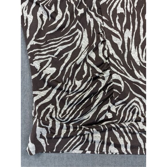 Brown Zebra‎ Print Ruched Blouse AB Studio Women M Animal Safari Top Casual - Picture 2 of 8